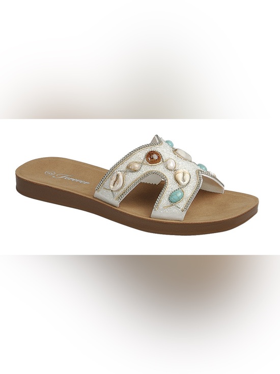 Forever Link Shoes - Seashell & Beaded Boho H-Strap Slide Sandals - Forever